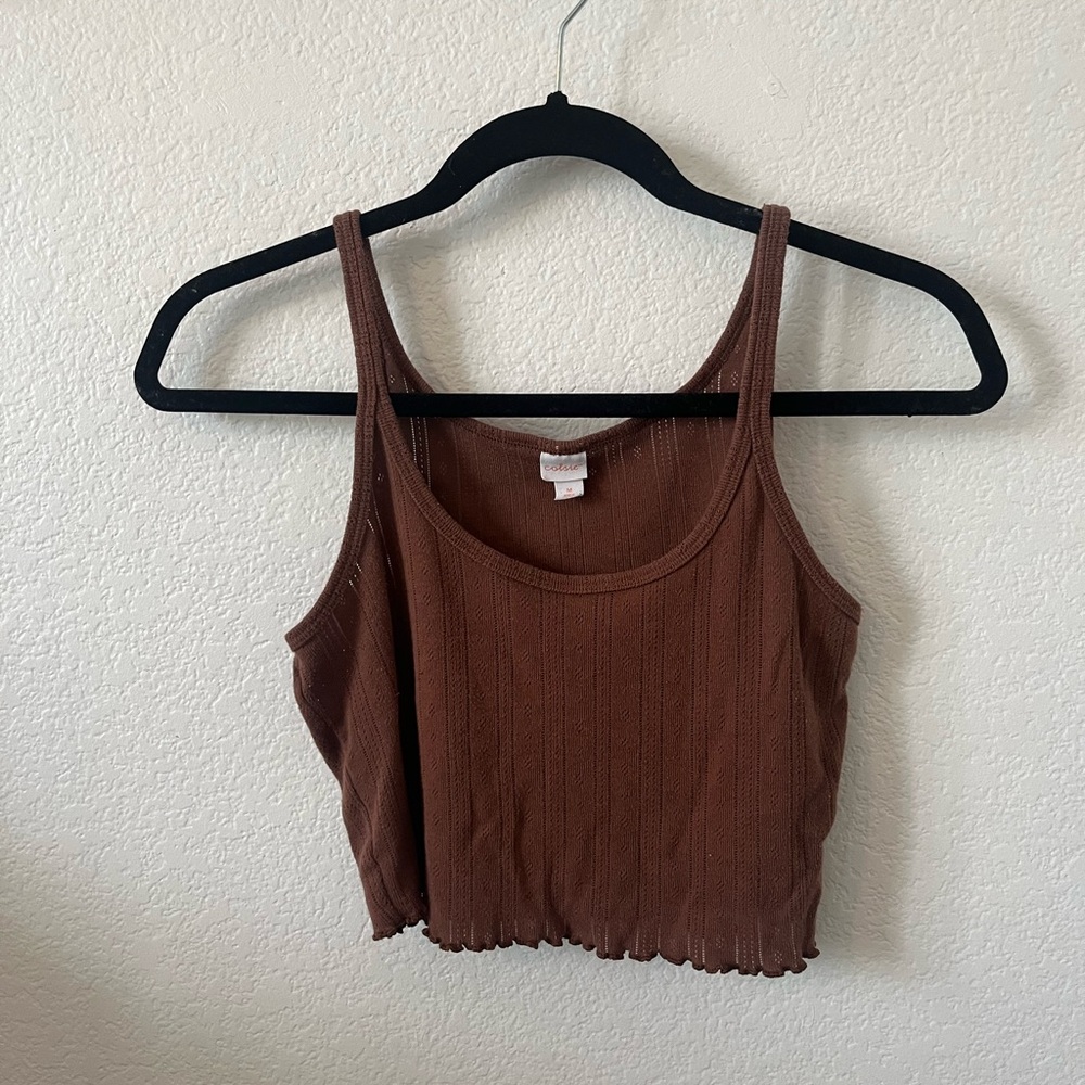 Brown Ribbed Sleep Tank Top